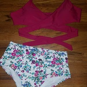 Romwe Floral Halter Swimsuit